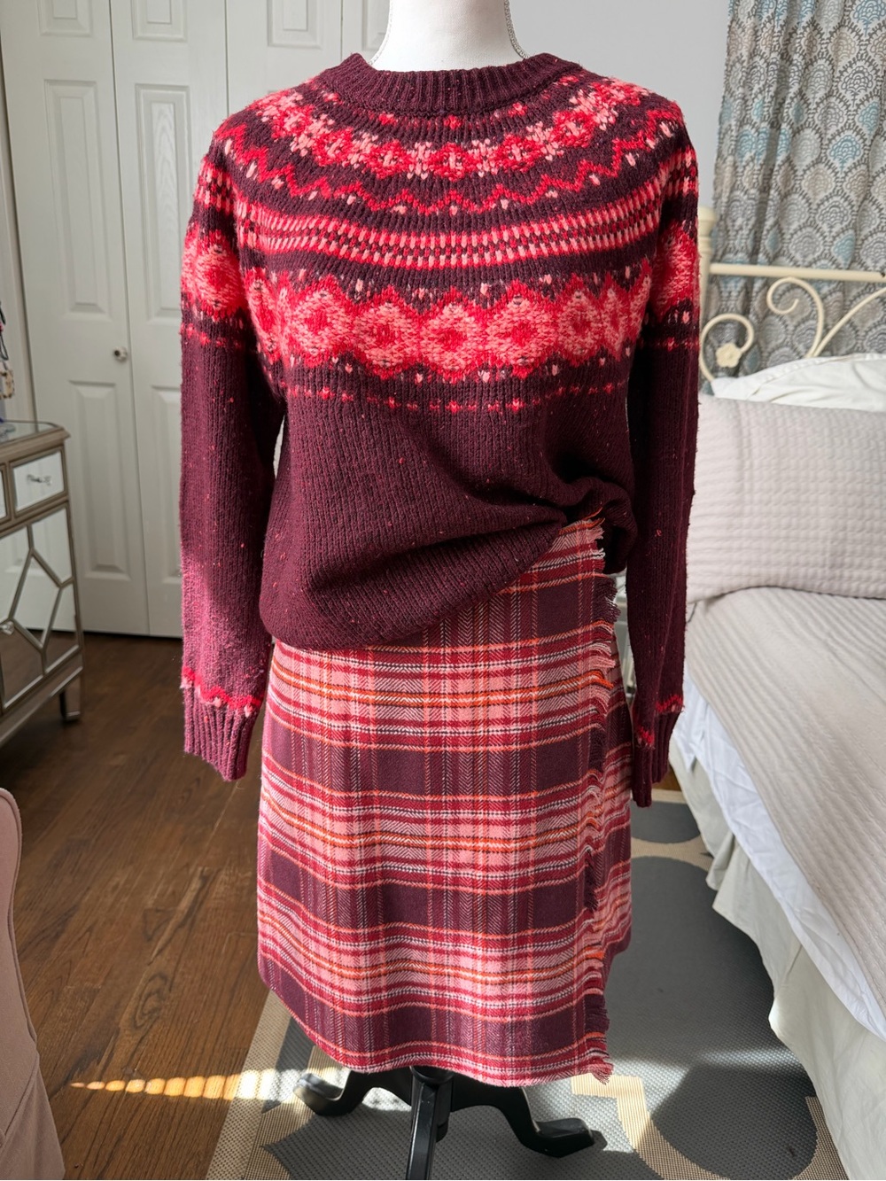 Burgundy & Pink Fair Isle Knit Sweater PM